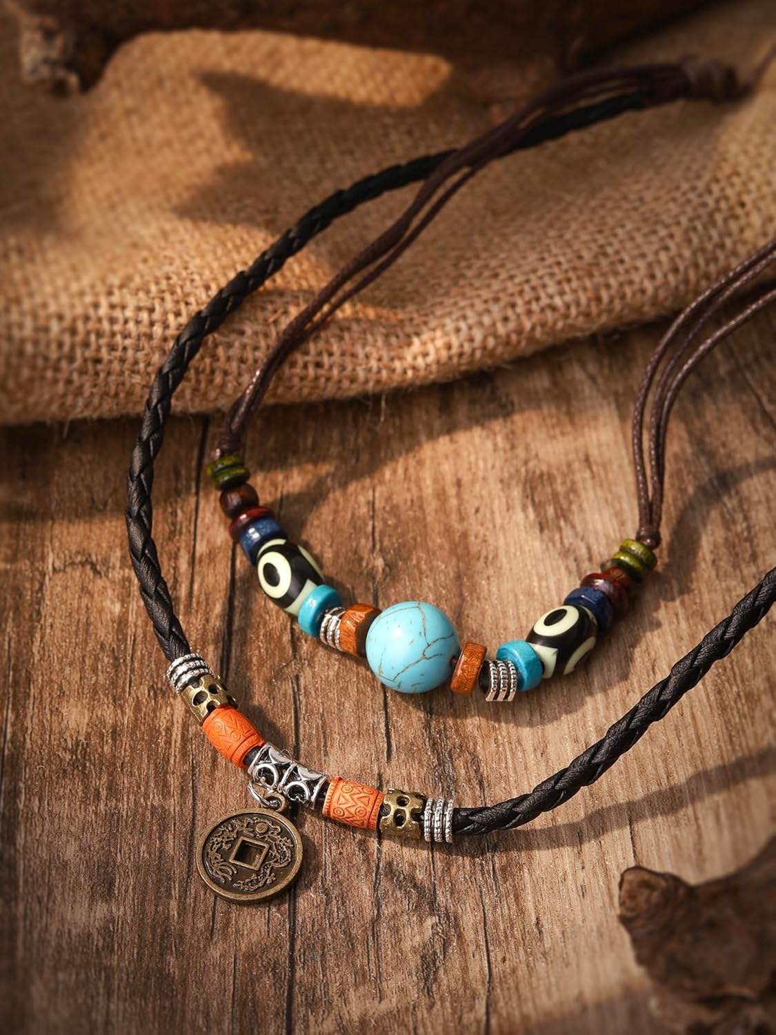 MINACHI Layered Boho Wood Bead Choker Necklace, Hollow Flower Charm, Personality Jewelry for Men and Women - Image 5