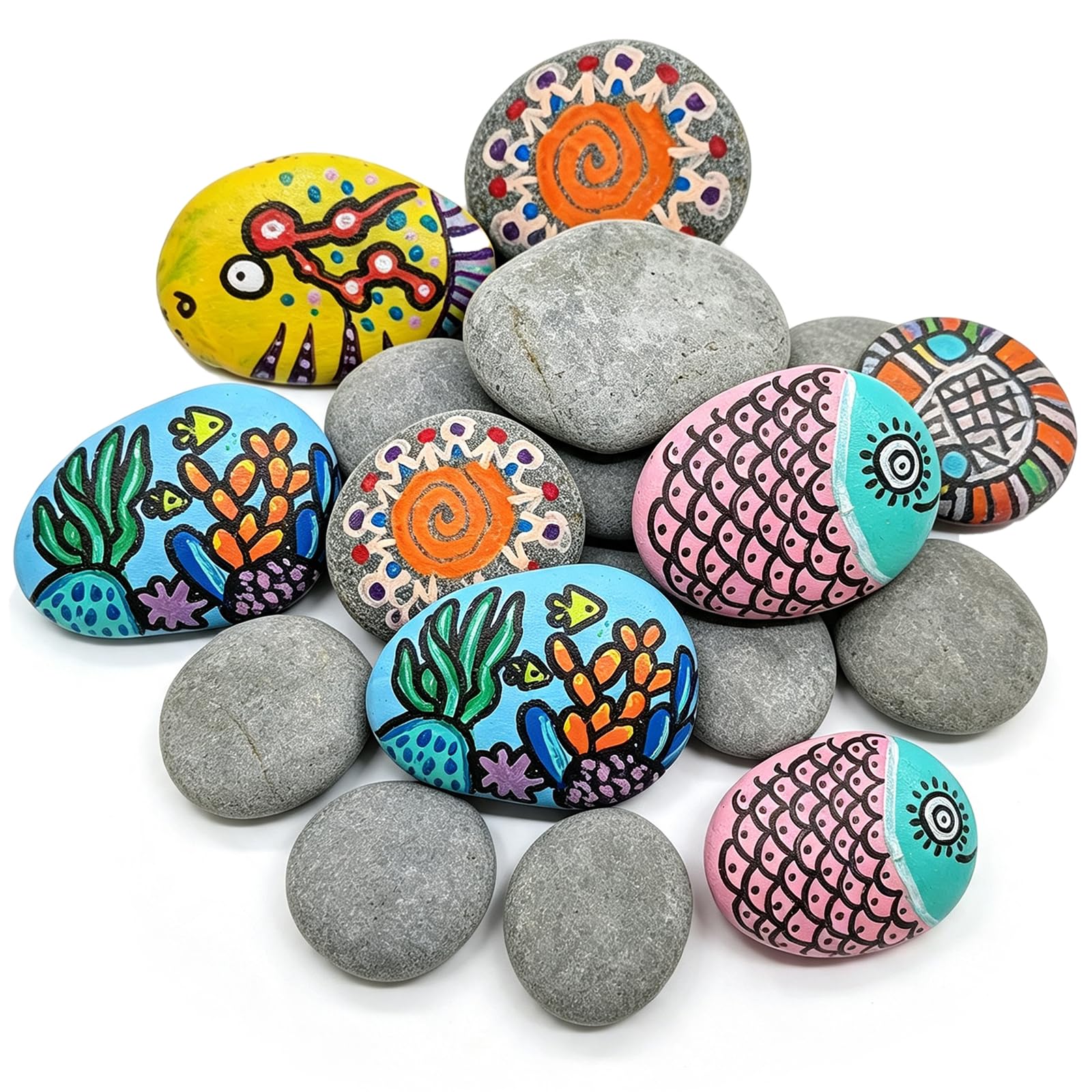 15 Pcs Beach Pebbles for Painting, 5-6cm Flat River Rocks Marble Gravel Natural Painting Pebbles Stones for Crafts, Arts and Garden Decoration - Smooth and Flat