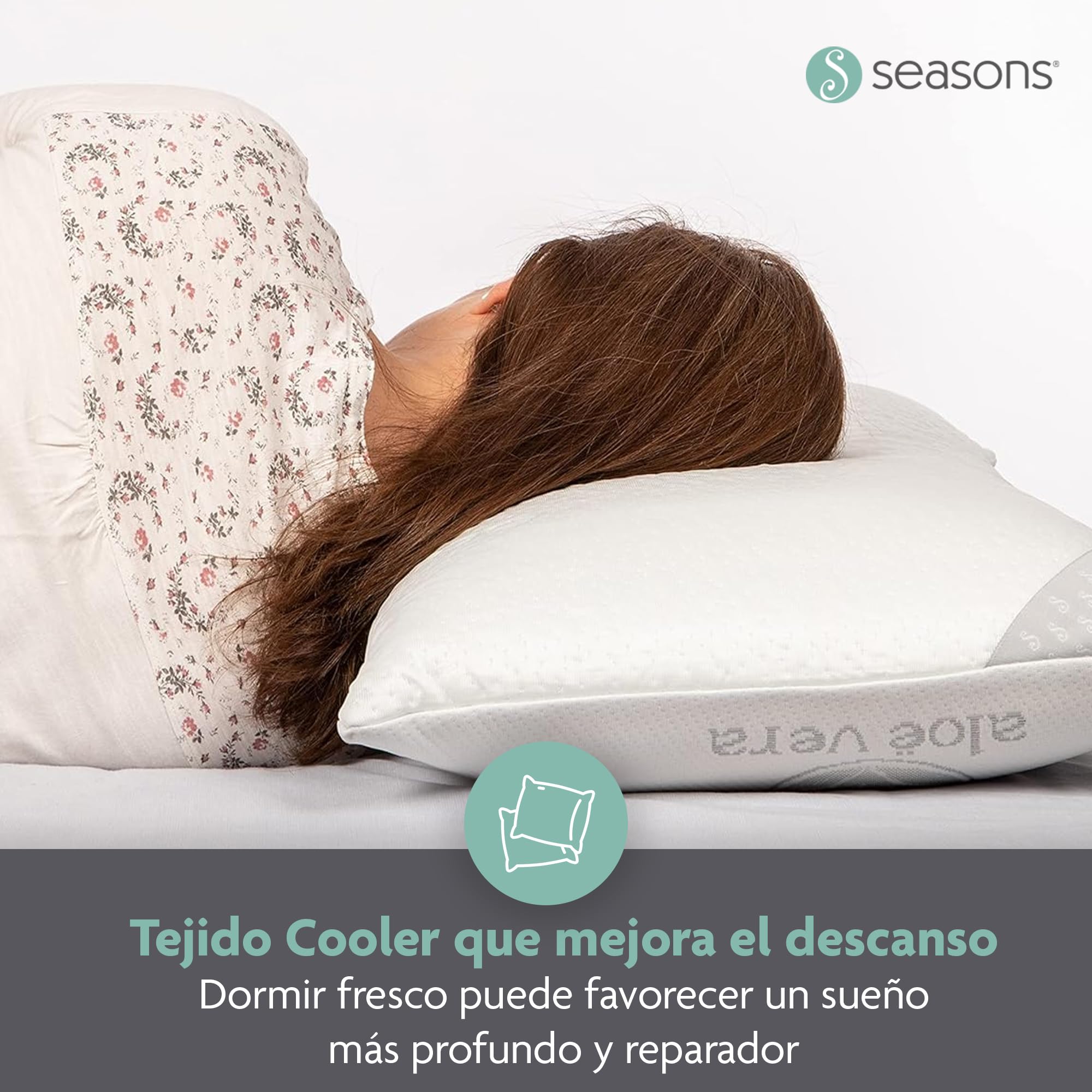 SEASONS Almohada Viscoelástica 75 cm con Efecto Frío Refrescante | Pack 2 | Firmeza Ergonómica | Doble Funda Lavable | Tratamiento con Ozono | Hecho en España