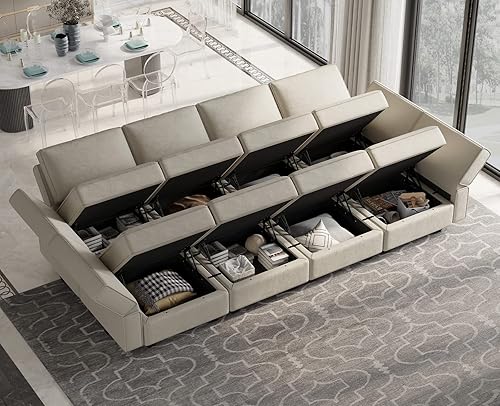Miniatura 49 de Belffin - Sofá cama modular con otomanas, de terciopelo, reversible y con asiento con almacenamiento, color verde, forma de L-1 Negro