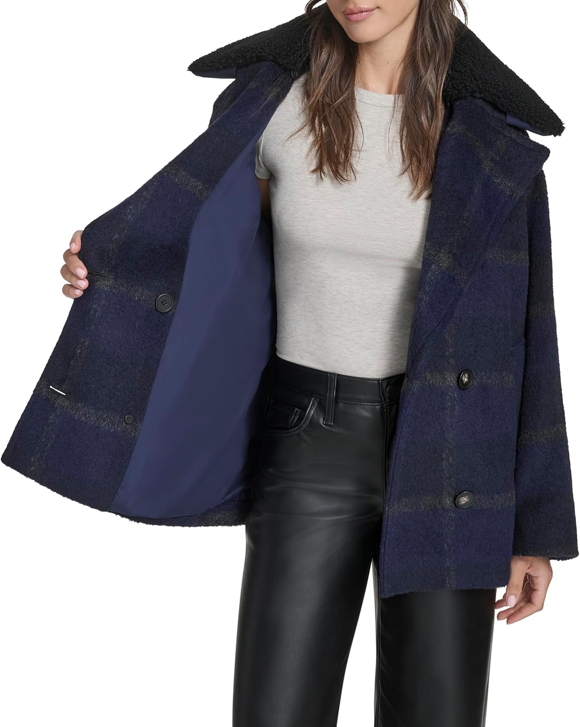Levi's Women's Wool Blend Peacoat With Removable Sherpa Collar - Image 6