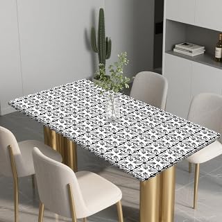 Rectangle Wipeable Tablecloth with Elastic, Fitted Waterproof Outdoor Tablecloth for 6 Foot Rectangle Tables, Picnic, Camping, 30"x72", Black and White Mandala