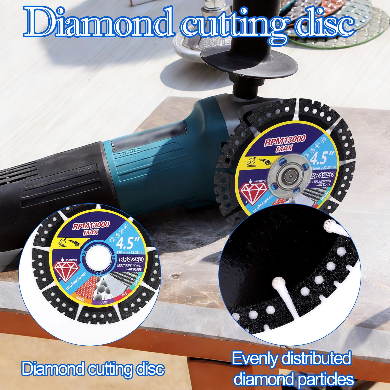 5uds Hojas Sierra Diamante 115mm para Amoladora, Disco Corte Diamante Multiuso para Baldosa Cerámica Vidrio Piedra Metal & Plástico Corte Húmedo o Seco con 5 Anillos Adaptadores
