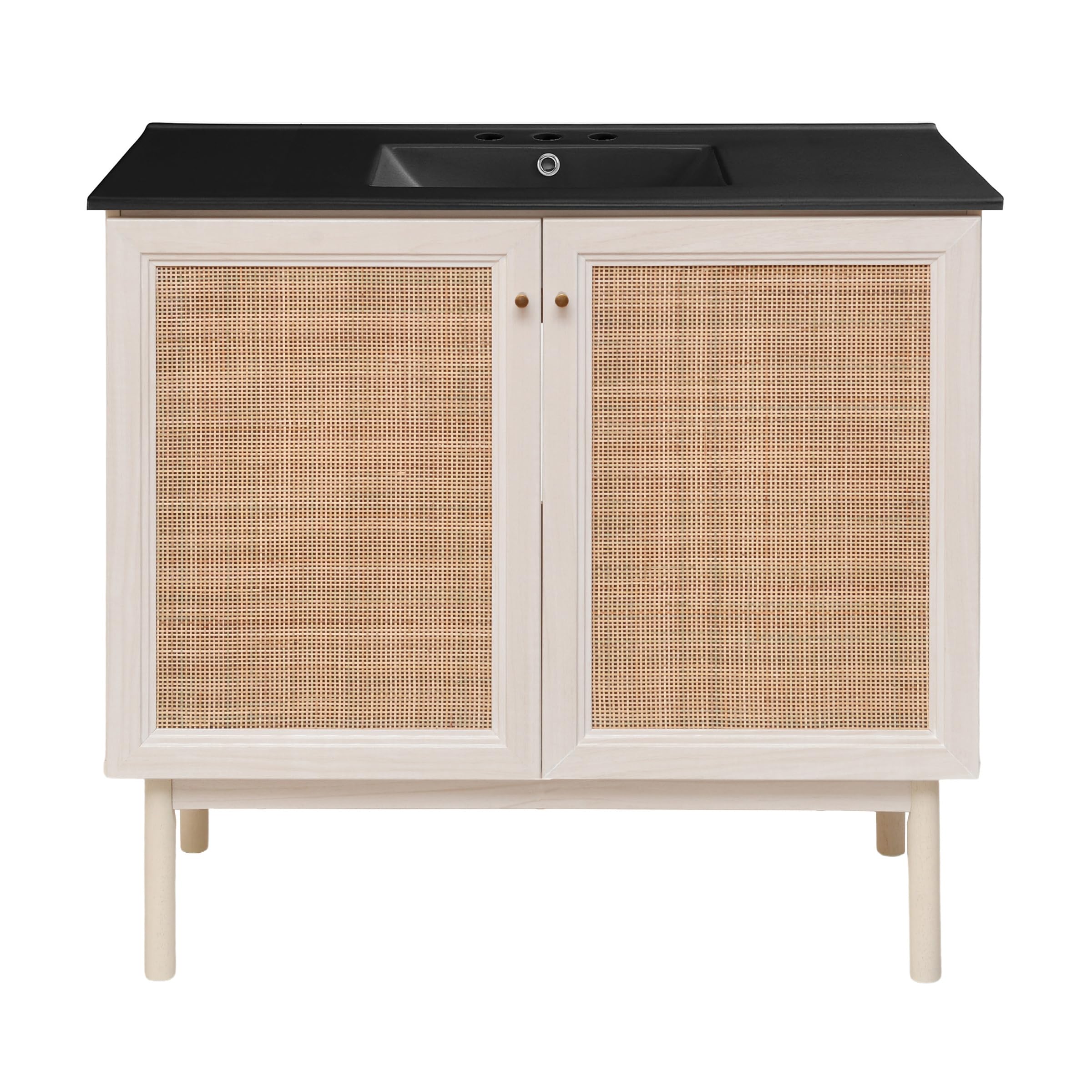 Swiss Madison Classe 36 in. White Oak Bathroom Vanity with Black, 3-Hole Ceramic Sink Top