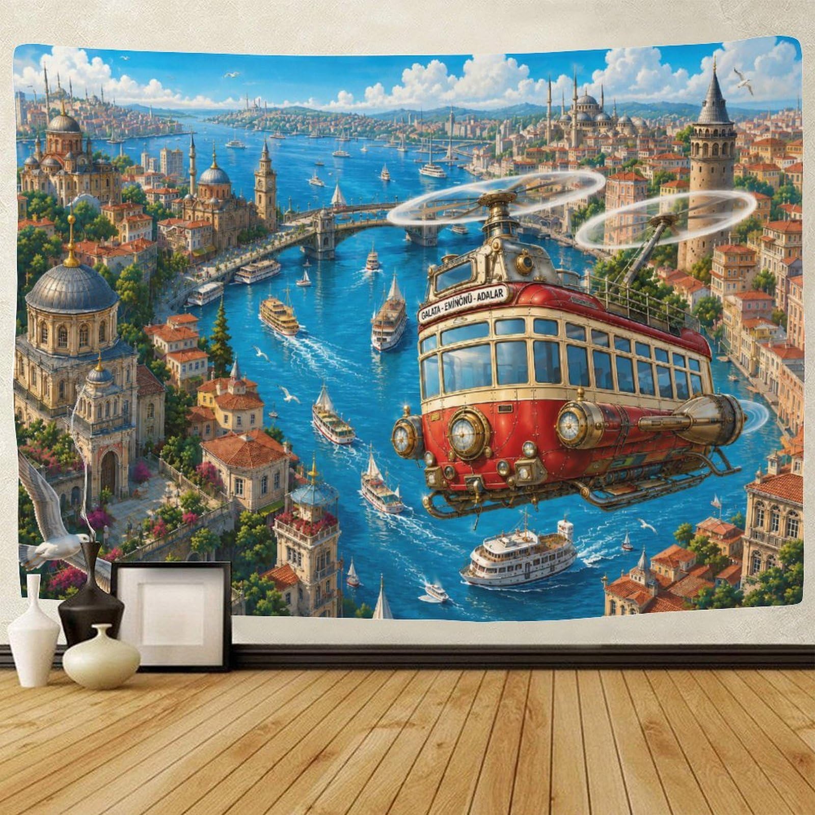 ASDFGHJKLZA Steampunk Flying Airship 3D Print Wall Art Decor Tapestry for Bedroom Tapestries Home Decoration Curtain Bedroom College Dorm 70cmx100cm