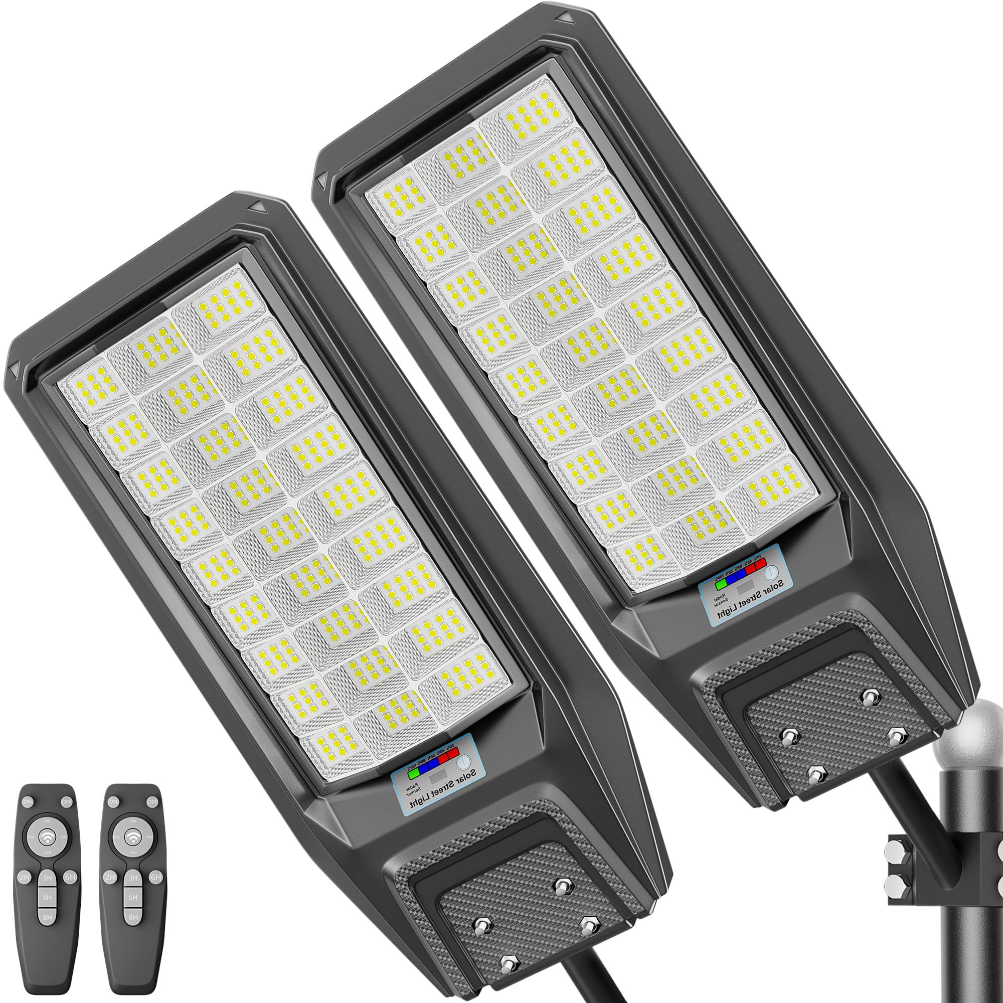2 Pack Solar Street Lights Outdoor 9800W Super Bright LED Solar Powered Street Lamps with Motion Sensor Dusk