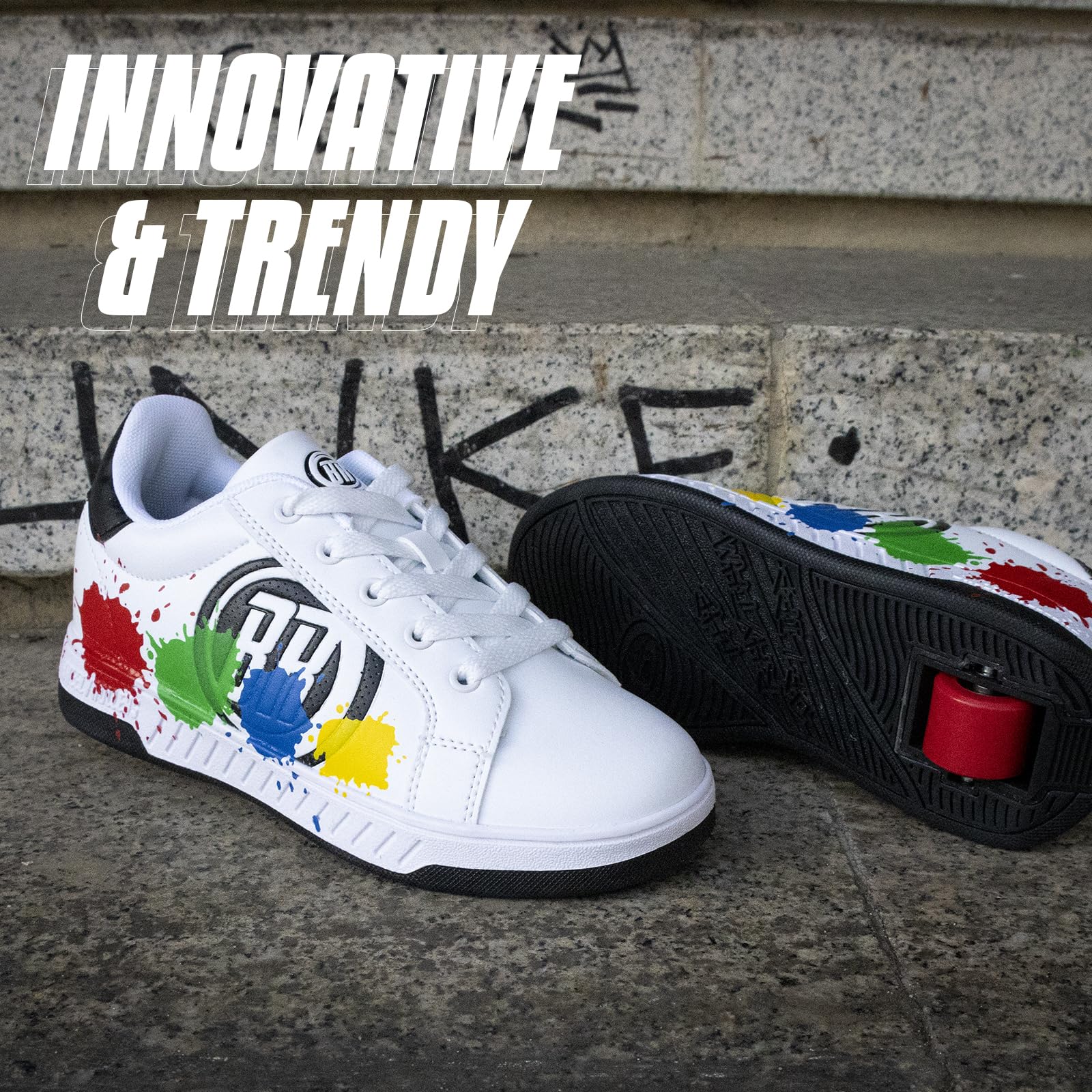 BREEZY ROLLERS Buty z kółkami dla dzieci | Rolko-sneakery | Od zwykłych butów ulicznych do rolek w kilka sekund | Opatentowany system klik | Trampki z kółkami dla dziewczynek i chłopców