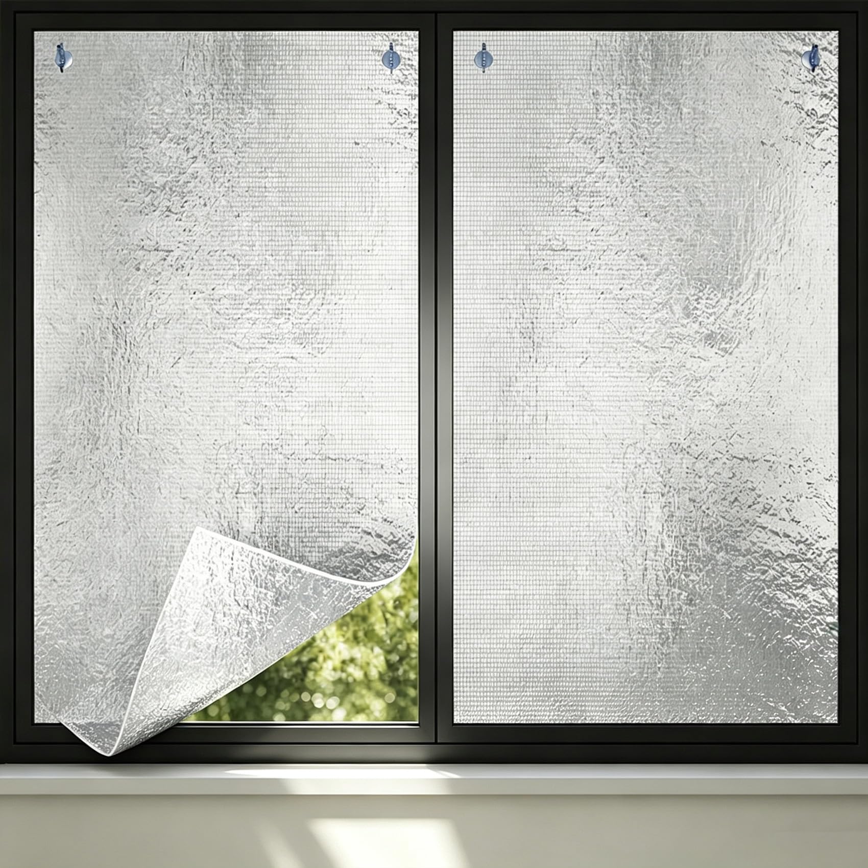 Guoiooi Silver Heat Reflective Window Film, 9Mm Aluminum Foil Heat Reflective Blackout Thermal Insulation Tint With Suction Cups For Camper Door Home Bedroo