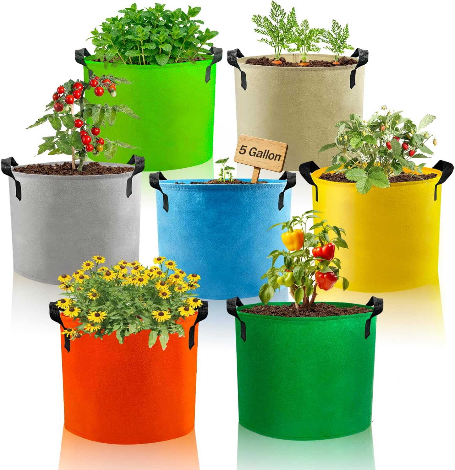 7 Pack Colorful 5 Gallon Grow Bags
