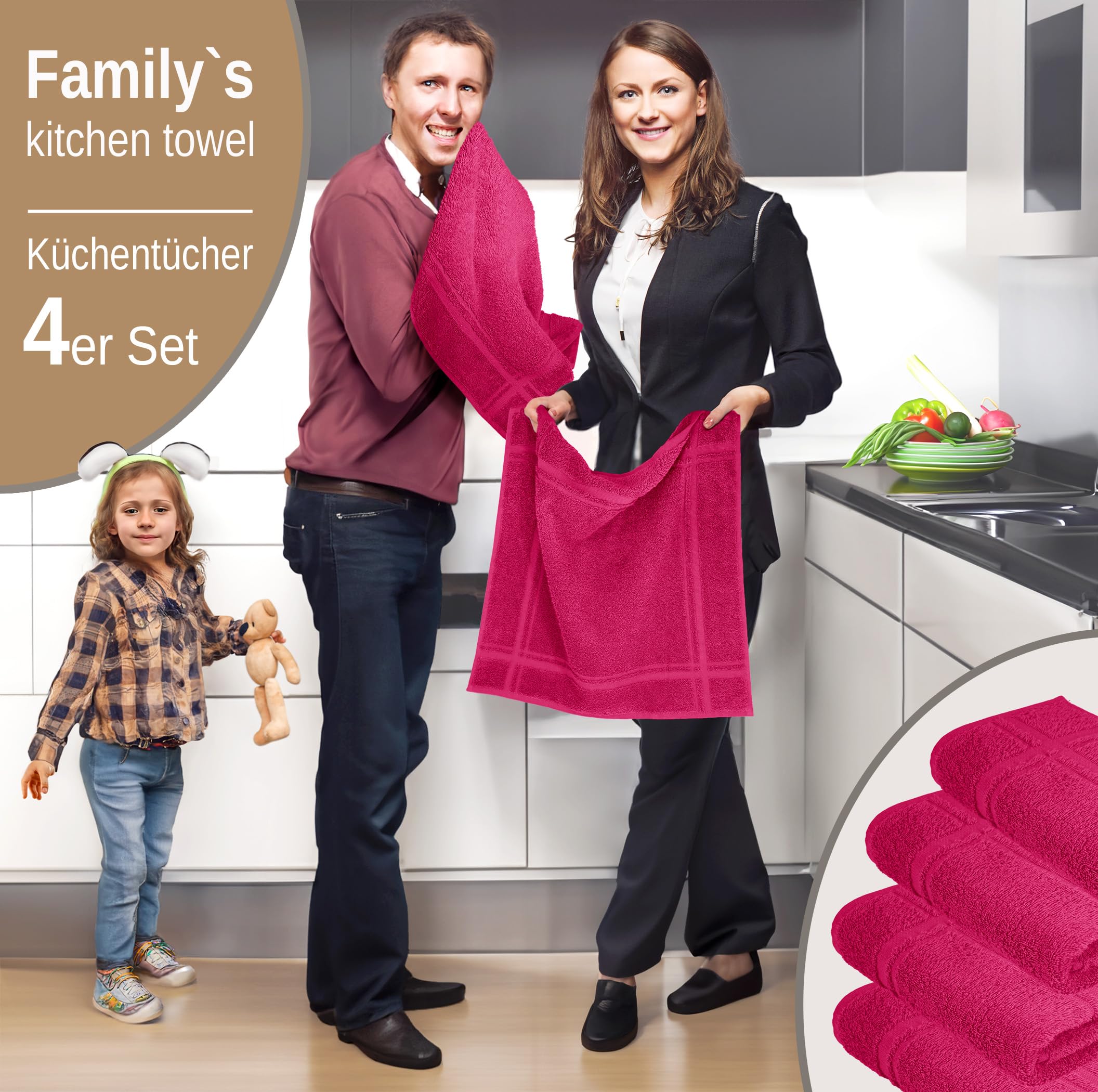 Lashuma Hand Towel Set Red Rhubarb 50 x 50 cm Absorbent London Cotton Towels - Image 4