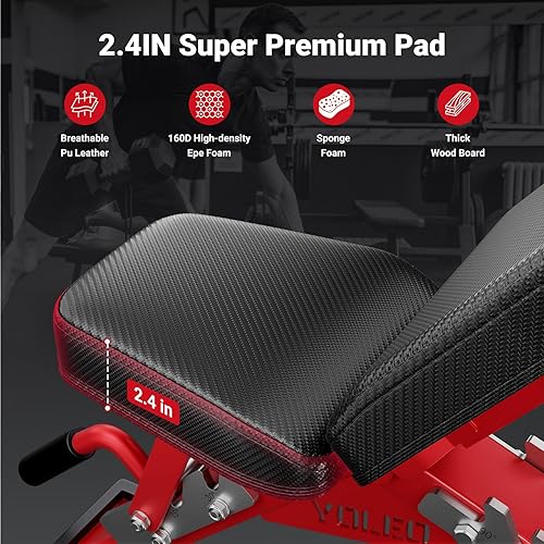 Miniatura 4 de YOLEO Commercial Adjustable Weight Bench - MAX 2300LBS Heavy Duty Workout Bench for Home Gym, DeclineFlatIncline Bench Press 2.4" Thick Pad (6-Step