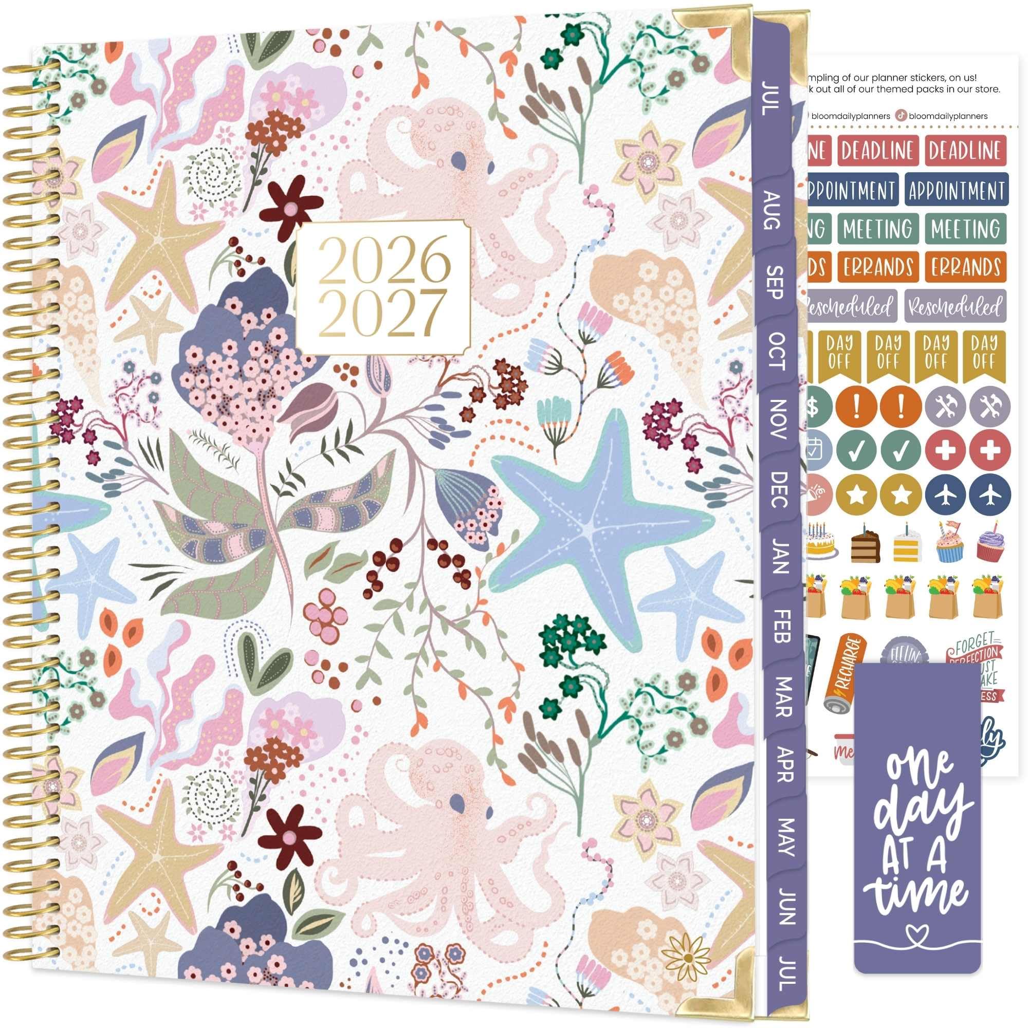bloom daily planners Hardcover Planner 2026-2027 (21,6 x 27,9 cm) anno accademico (luglio 2026 - luglio 2027) - Agenda scolastica mensile e settimanale - Seaside Whimsy