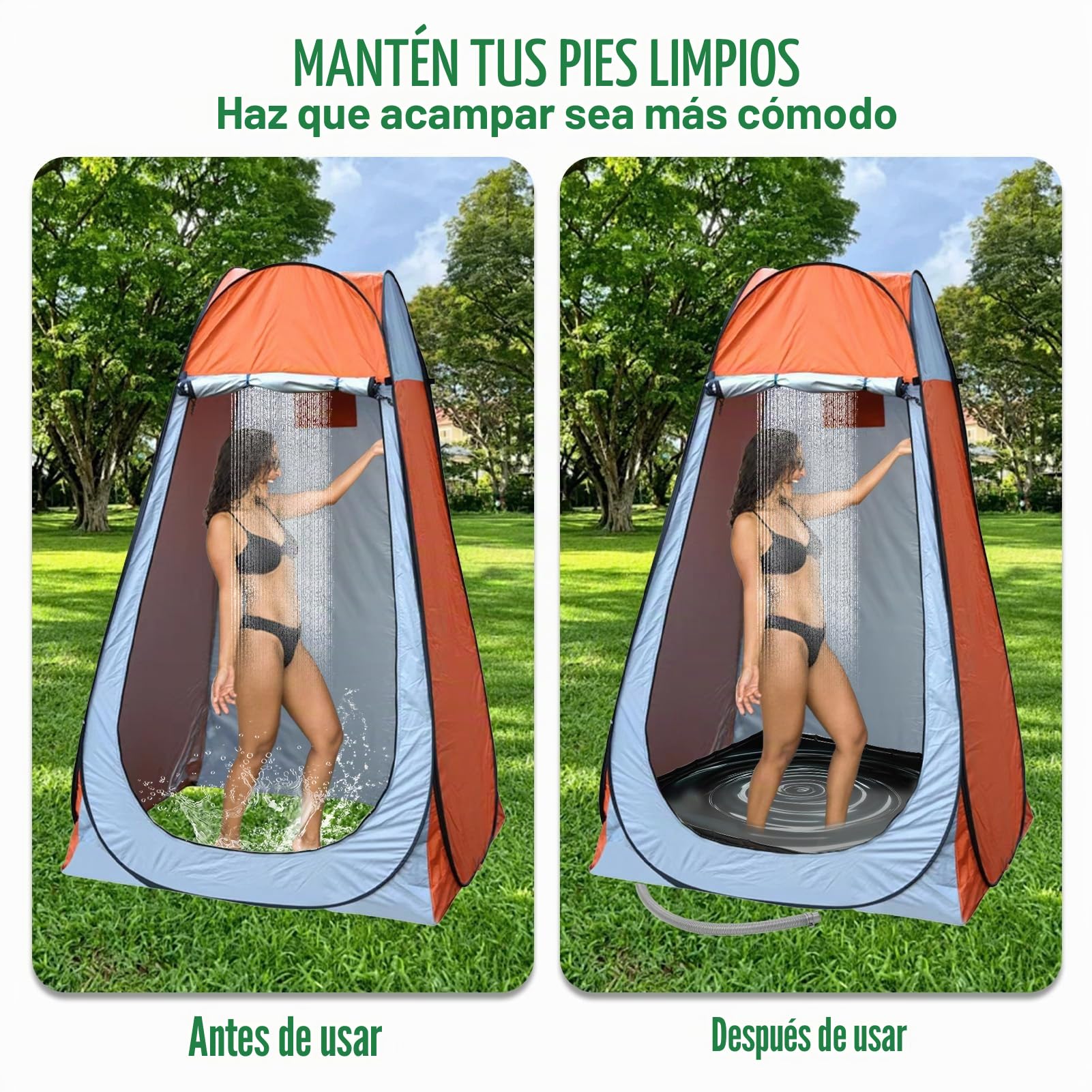 Plato de ducha plegable para camping, bañera de ducha portátil con manguera de drenaje, accesorio de ducha móvil, para tienda de ducha al aire libre, autocaravanas, interiores, playa de arena (104 x
