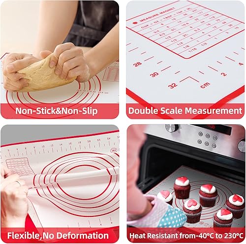 Miniatura 3 de Tapete grande de silicona para pastelería, paquete de 2 alfombrillas antiadherentes para hornear con medición, tapete de silicona antideslizante