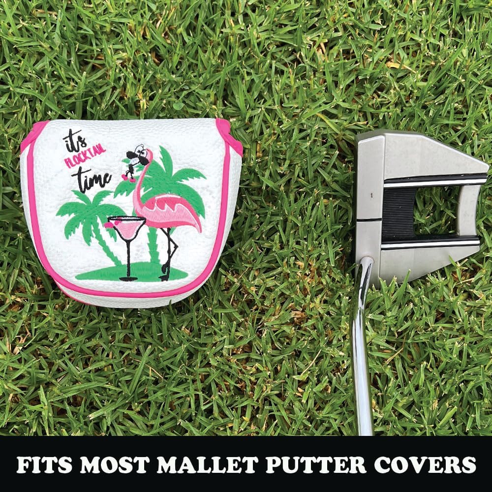 Giggle Golf Flamingo Golf Head Covers – Driver, Fairway, Hybrid & Putter – Tropical Black Flamingo Design - Great Gift
