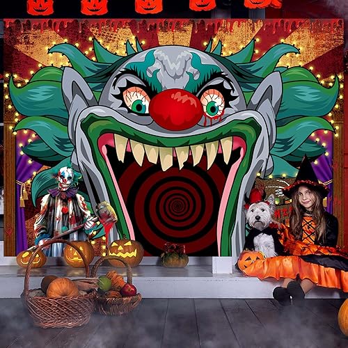 Miniatura 4 de Telón de fondo de payaso de terror para Halloween, de circo aterrador, carnaval, fotografía de fondo para decoración de fiesta de Halloween, vampiro
