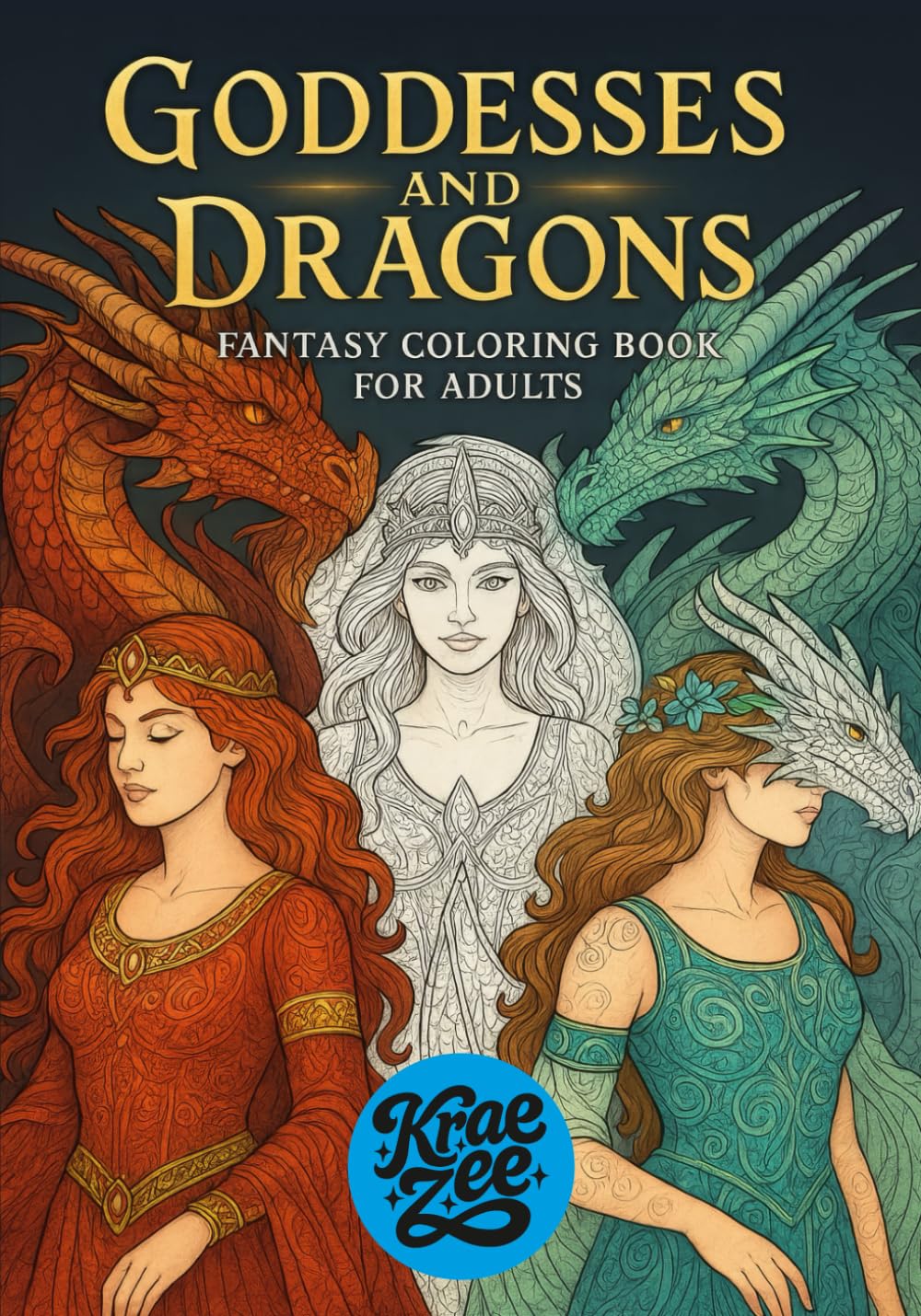 Goddesses and Dragons Fantasy Coloring Book for Adults: Magical Women and Mythical Beasts for Calm, Confidence and Creative Escape
