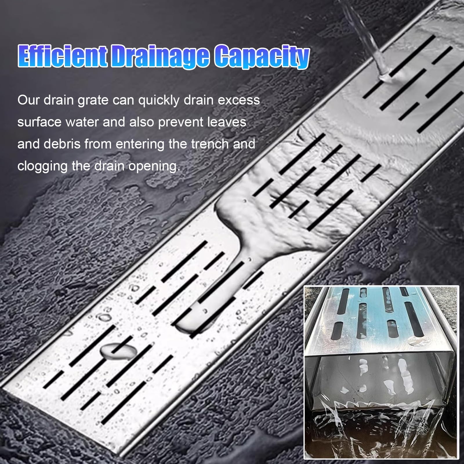 WDJBPSH caniveau Exterieur Kit de Caniveau Fin de 1 M de Long, Extérieur, avec Dérivation d'eau, Caniveau de Drainage pour Trottoir, Grilles D'égout en Acier Inoxydable(Silver 4 pcs,15x5cm(5 7/8x2))