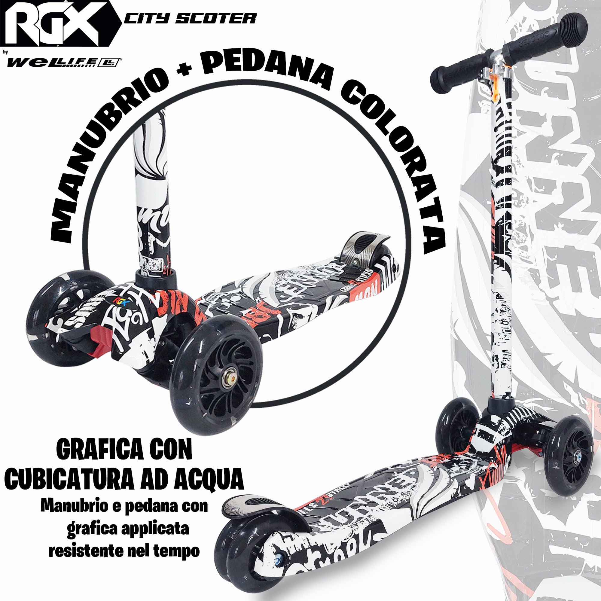 WeLLIFE |Scooter RGX| Monopattino per Bambini da 3 a 12 Anni| Monopattino Bambino 3 Ruote Luminose a LED| Monopattino Bambina con Impugnatura Regolabile in Altezza|