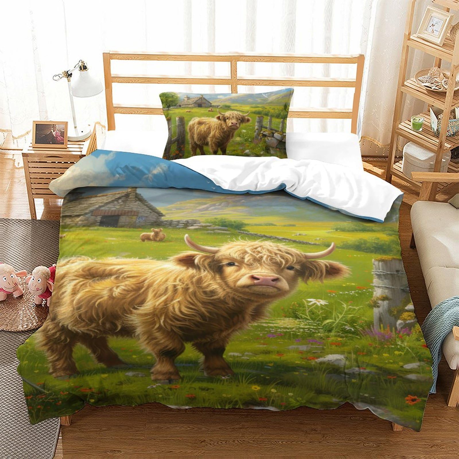 Housse de couette vache 3D 135x200 parure de lit microfibre respirante single