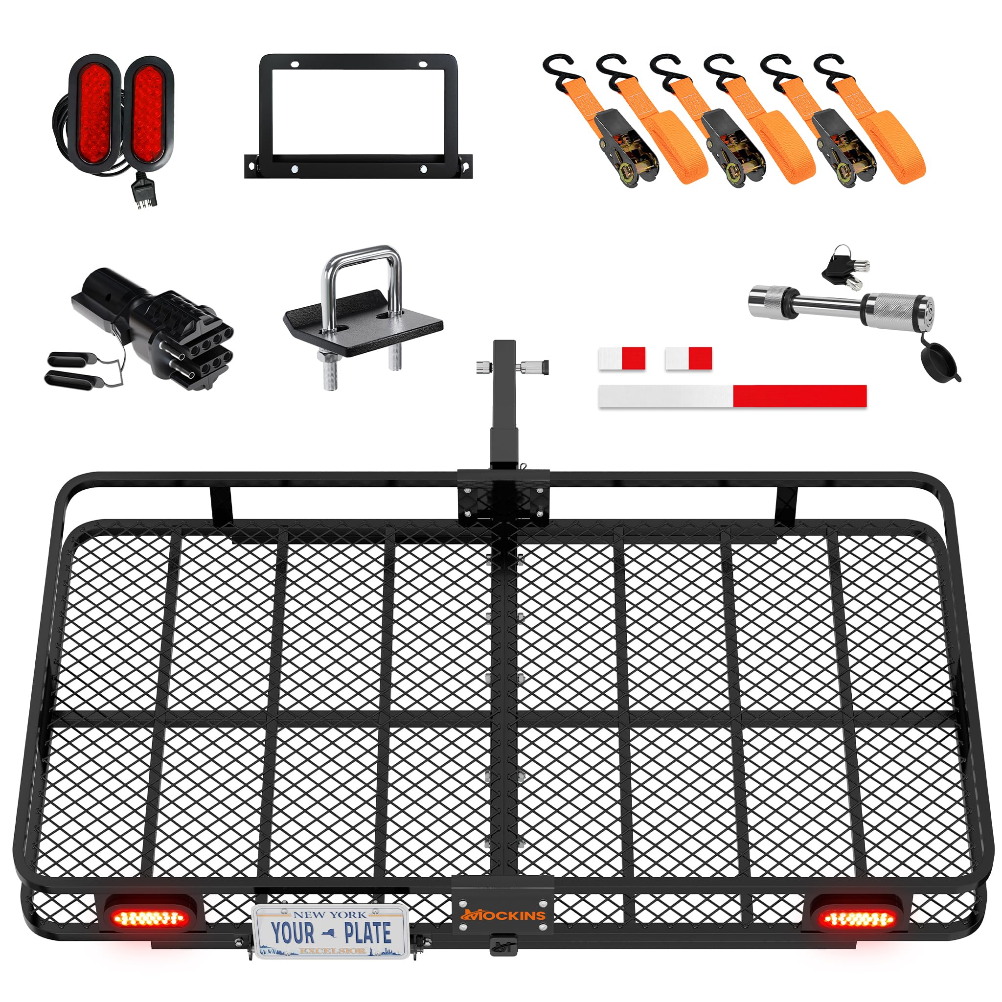Mockins XXL Trailer Hitch Cargo Carrier with Rear Lights &amp; Plate Bracket