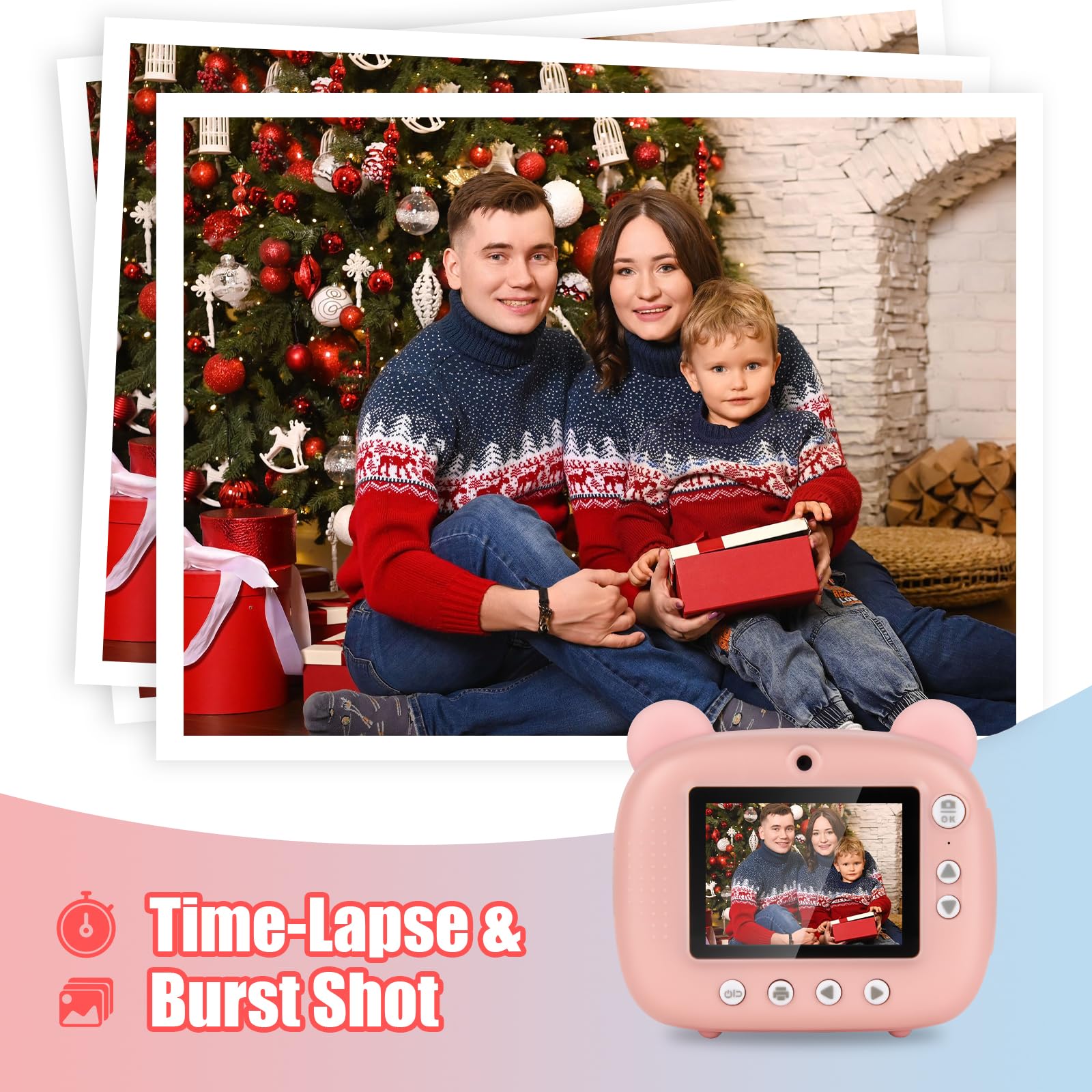 Kinderkamera 1080p Sofortbildkamera mit 32 GB Karte & Fotopapier für Mädchen und Jungen (Rosa)