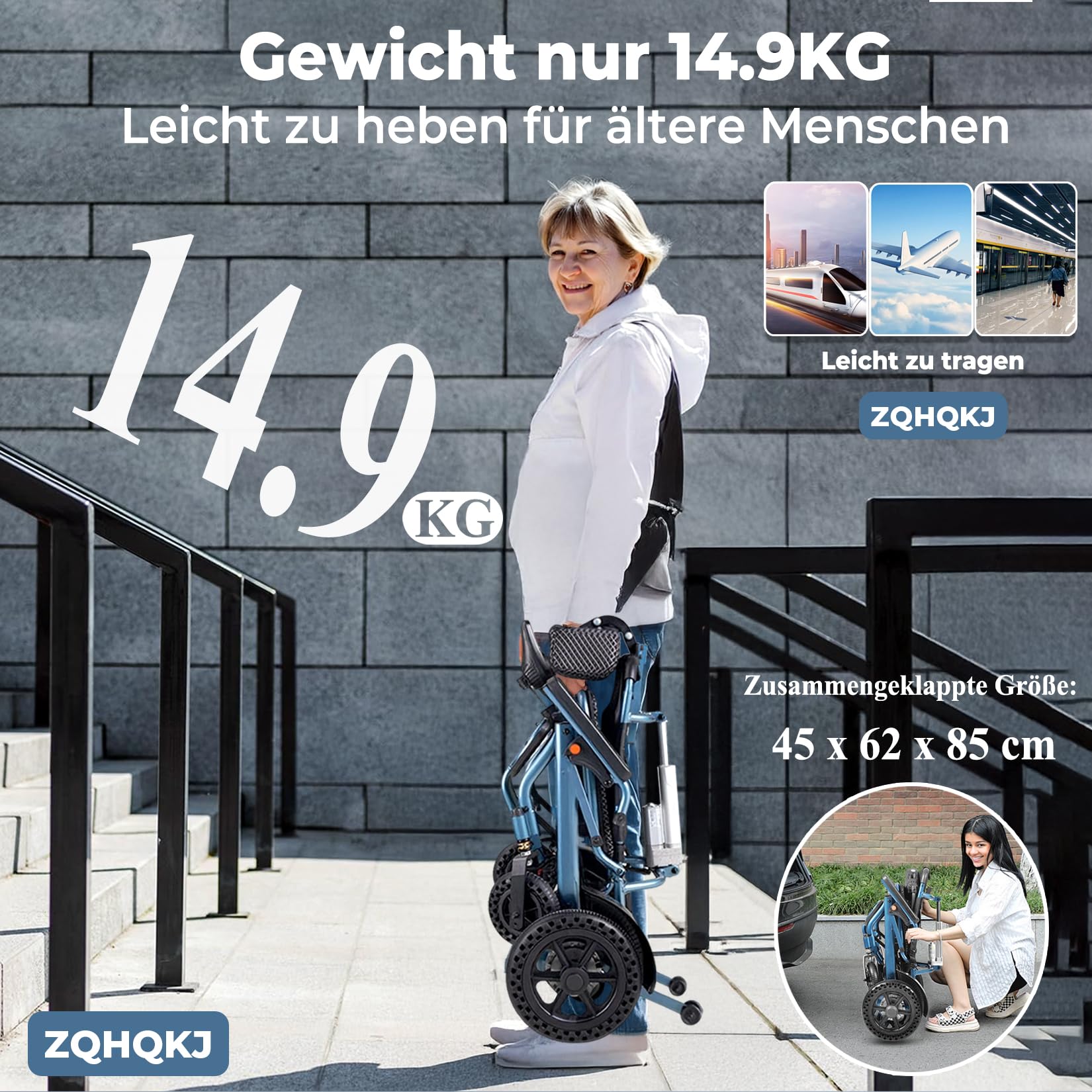 Bardzo lekki elektryczny wózek inwalidzki, składany, z silnikiem 500 W, 14,9 kg, akumulator litowy o zasięgu 20-35 km, udźwig 150 kg, idealny do podróży, wewnątrz i na zewnątrz, model