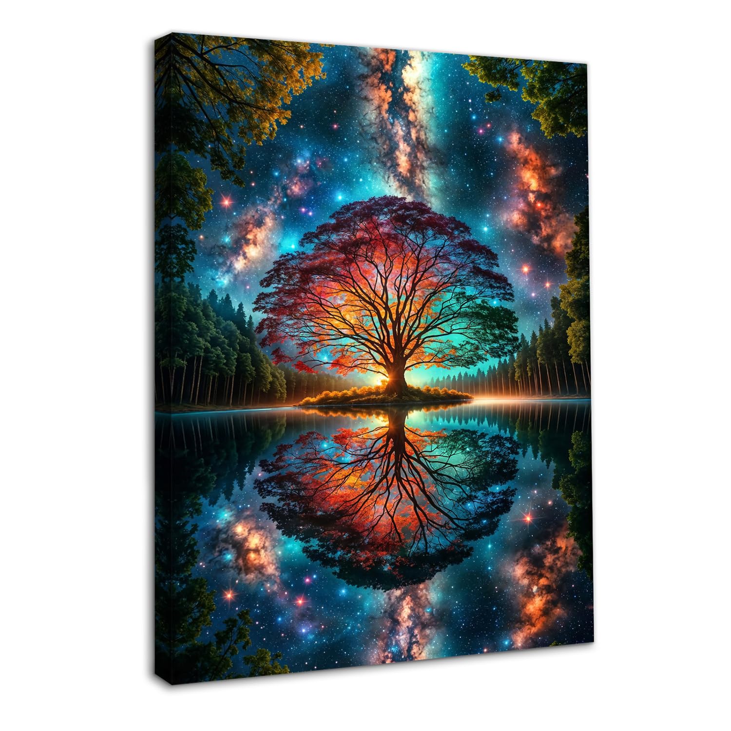 Dazzlewall Framed Abstract Tree of Life Wall Art Picture, Colorful Fantasy Forest Painting Print for Bedroom Living Room Decor 12x16 in