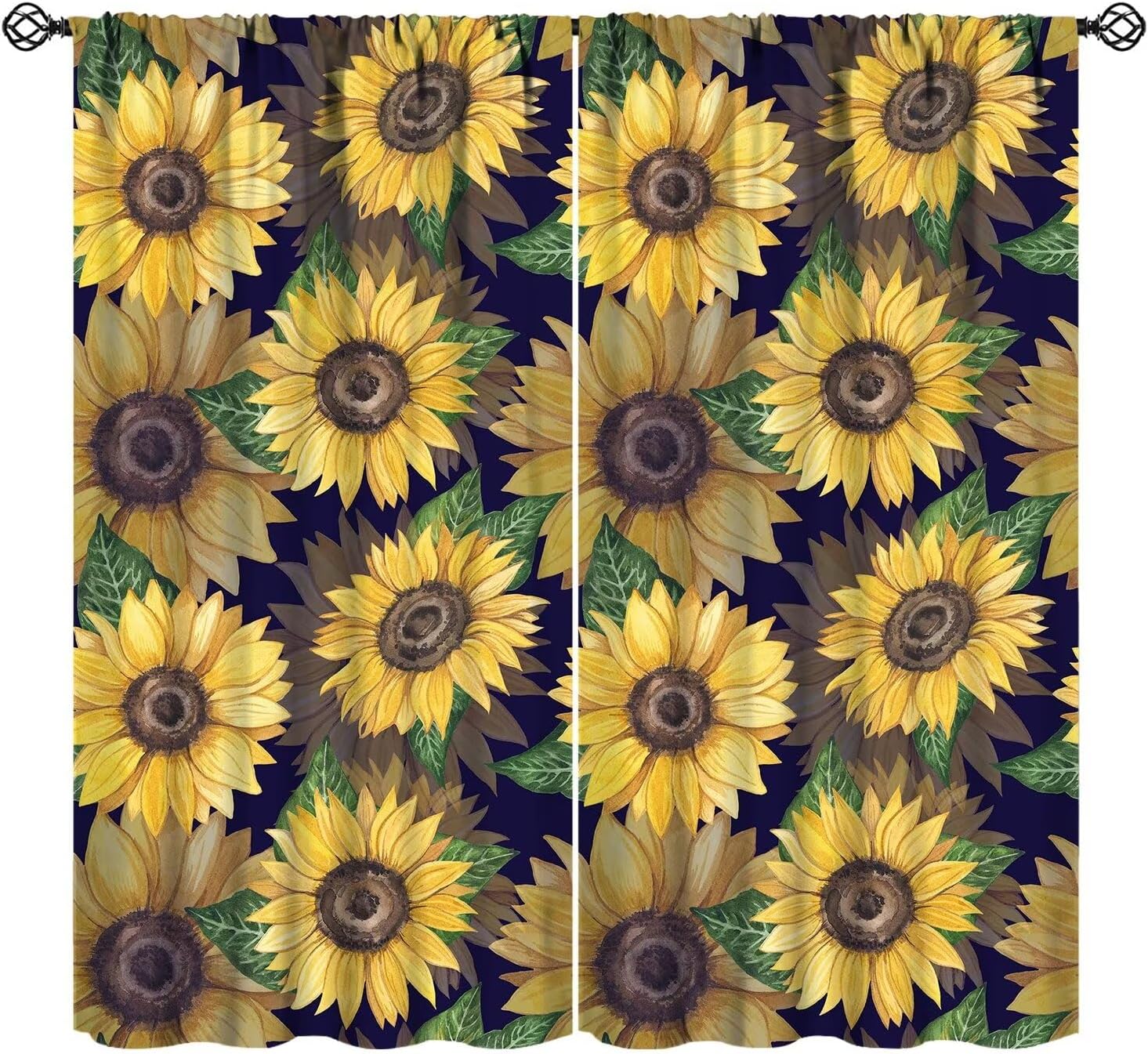 Sunflower Curtains Rural Farmhouse Spring Flower Theme Art Printed Blackout Window Drapes for Bedroom Kitchen Decor Fabric Set 2 Panel 42x54 Inch 80% Shading Rate