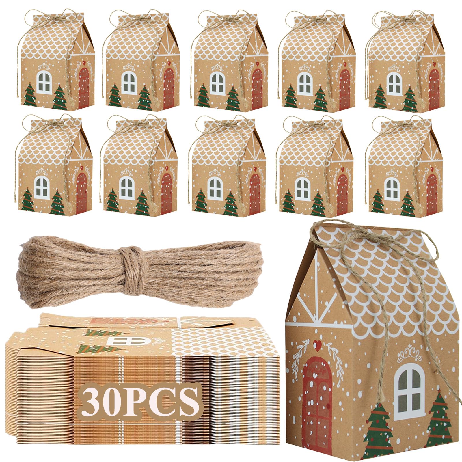 30 Pieces Christmas Favour Boxes – Small Christmas Kraft Gift Boxes Candy Boxe,Mini Xmas Gift Wrapping Treat Bags Xmas Party Favors Sweet Cookie Bulk（7 * 4.5 * 10cm）