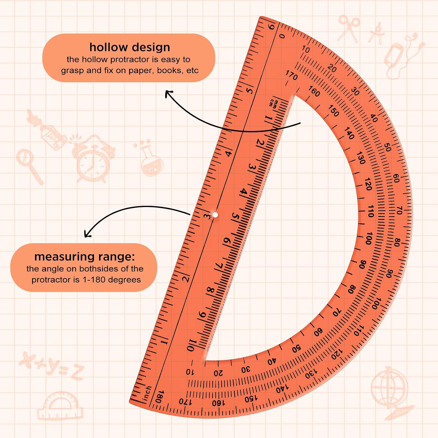 Zonon 2 Pcs 12 Inch Clear Ruler and 6 Inch Plastic Protractor Set, Orange image 4