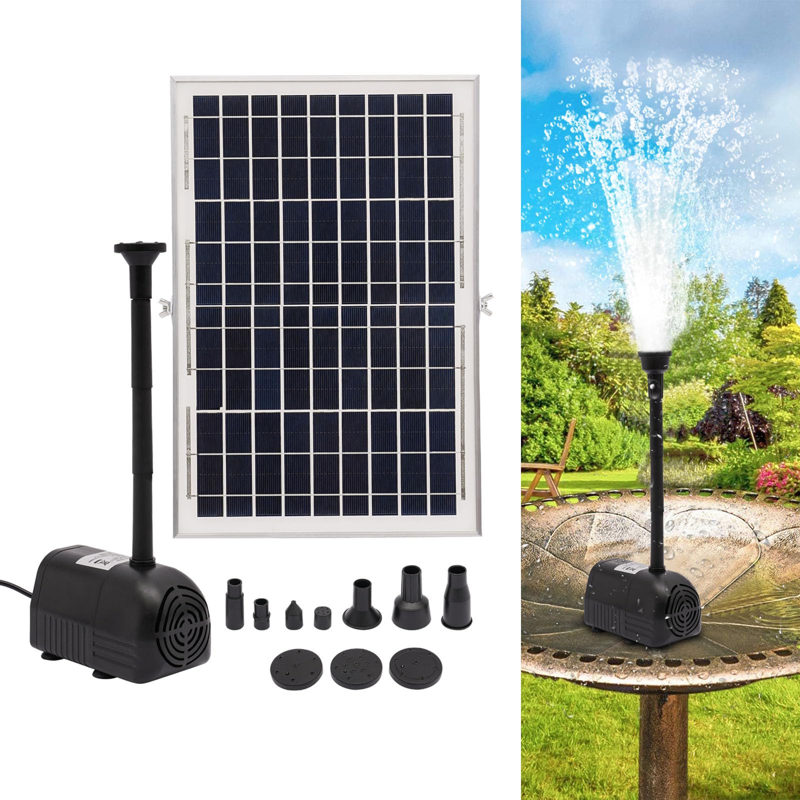 Pompa solare per laghetto, 10 W, 1000 l/h, set per laghetti da giardino, gioco d'acqua