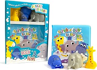 Little Hippo Books Scrub-A-Dub in the Tub - Children's Waterproof Bath Book and Toy Set