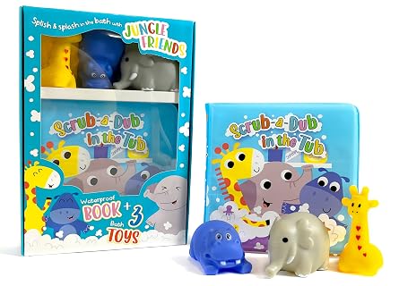 Little Hippo Books Scrub-A-Dub in the Tub - Childrens Waterproof Bath Book and Toy Set Bath Books with Toys for Babies & Toddlers