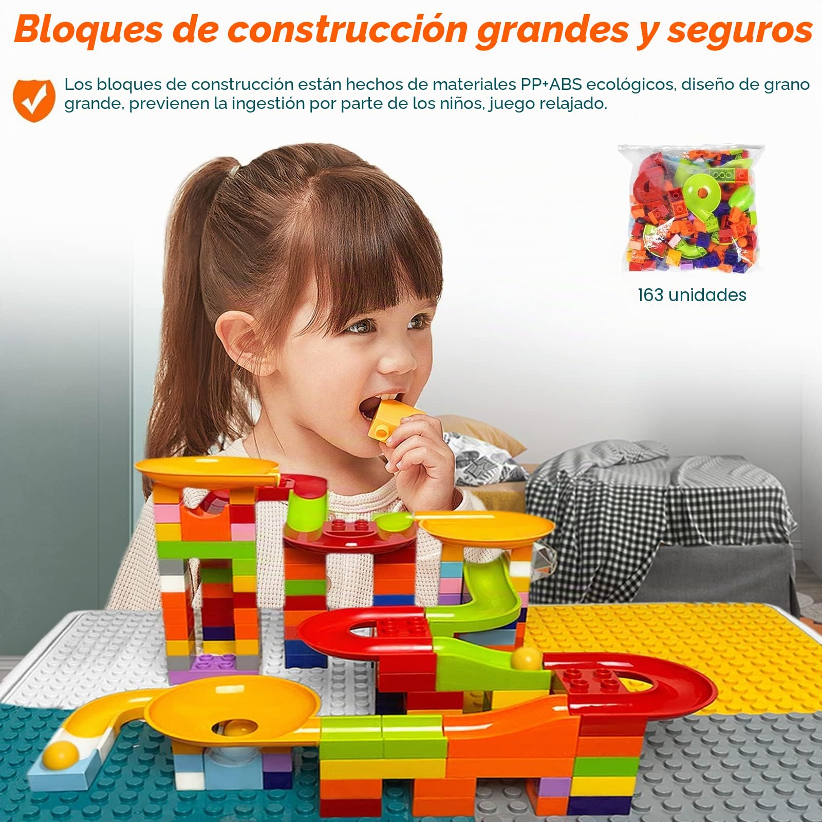 LZQ Mesa Infantil con sillas 6 en 1, Juego de Mesa y sillas para niños, con Bloques de construcción, Mesa de Juego con Espacio de Almacenamiento, Tablero de Doble Cara, Altura Ajustable
