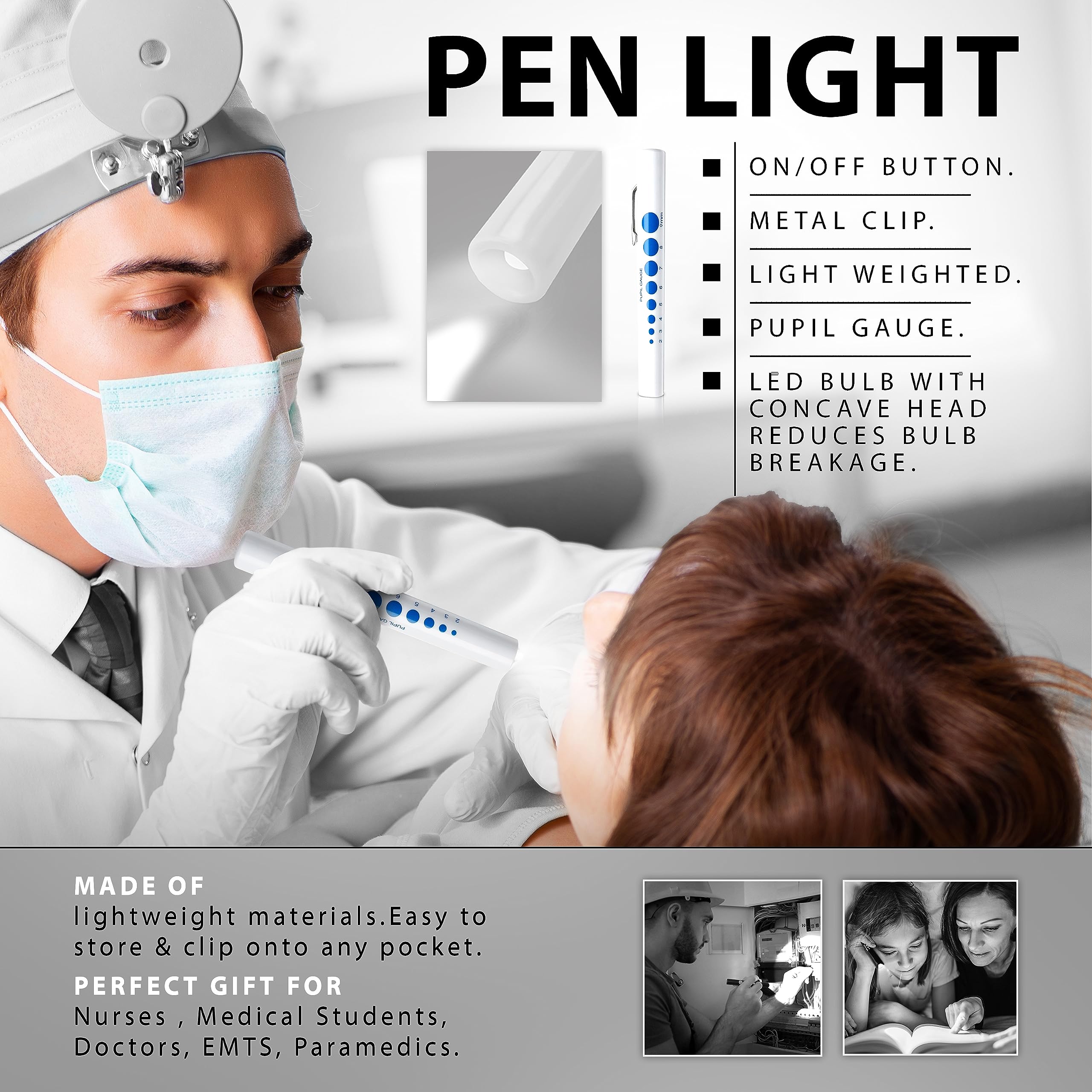 EMS XTRM Disposable Penlights - Battery-Operated, Warm Light, with Pupil Gauge - Essential Penlights for Nurses, EMS Penlight, Penlights Disposable Pack of 6(White - Disposable)