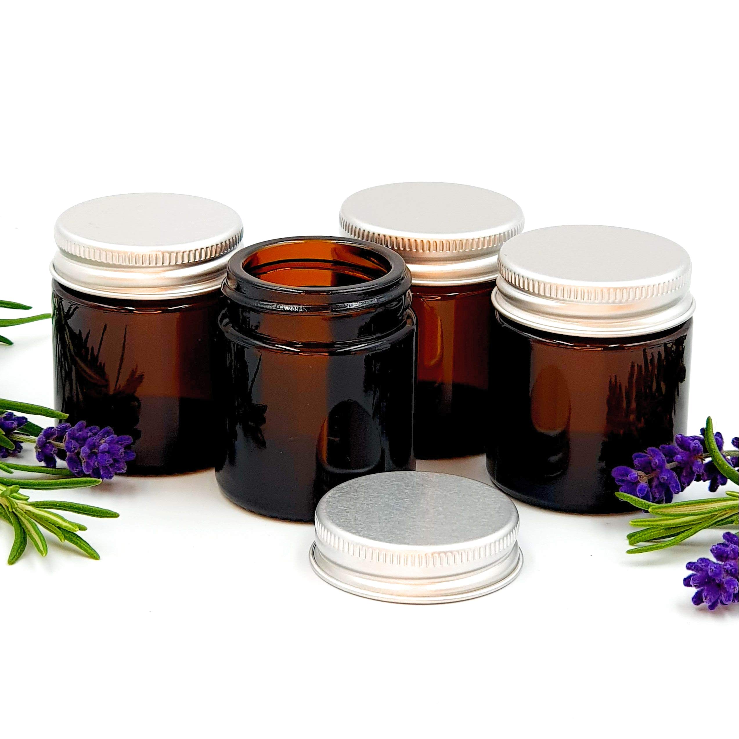 Avalon Cosmetic Packaging Amber Avalon - Empty Glass Jar 30Ml With Brushed Aluminium Lid - For Aromatherapy, Cosmetics, Balms, Aromatherapy Blends, Candles And Creams - Pack Of 4