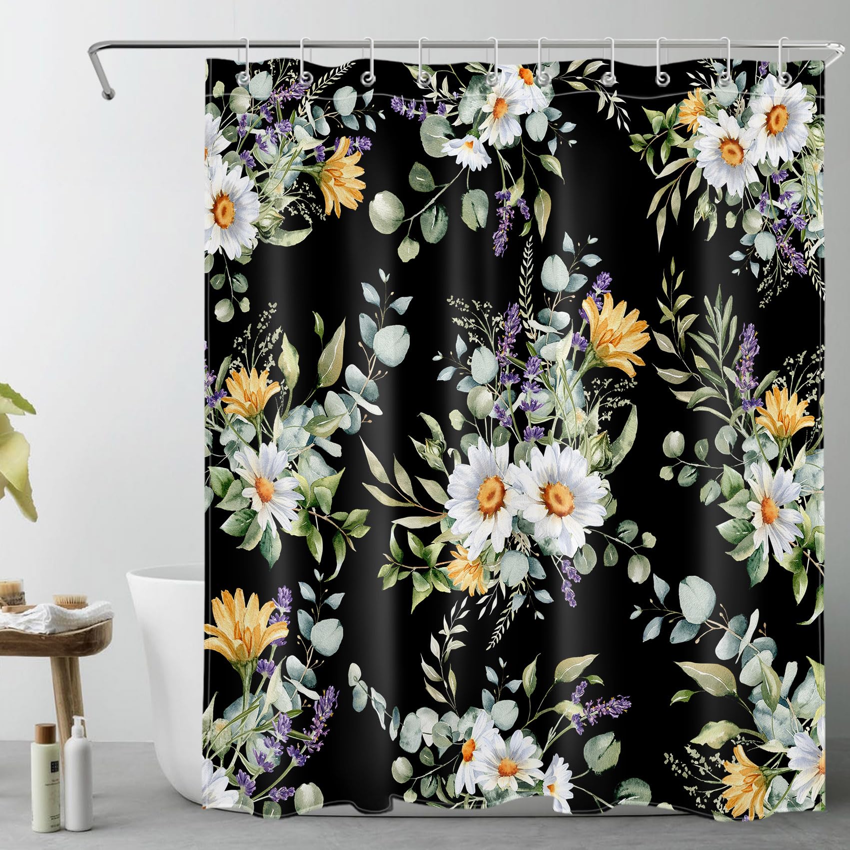 LB Floreale Astratto Tenda Doccia 240x175cm  LxA  Foglia Marrone Con Fiore Tende Da Bagno Con Ganci Bianco A 1208567