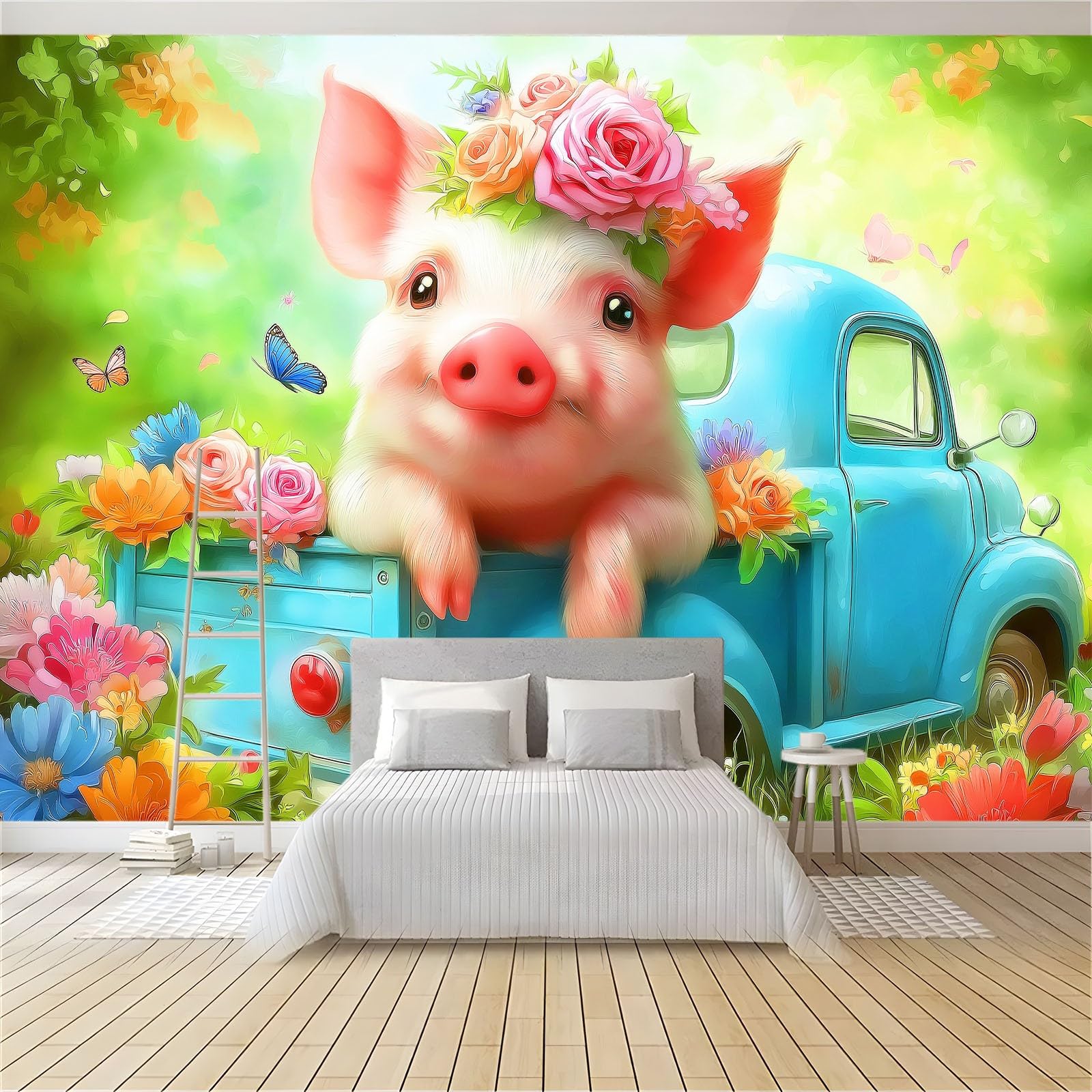 Générique Panoramiczna tapeta z kreskówek śliczne prosięta podnieś 3D 350 x 256 cm, włóknina XXL nowoczesna dekoracja ścienna salon sypialnia biuro pokój dziecięcy, zielona