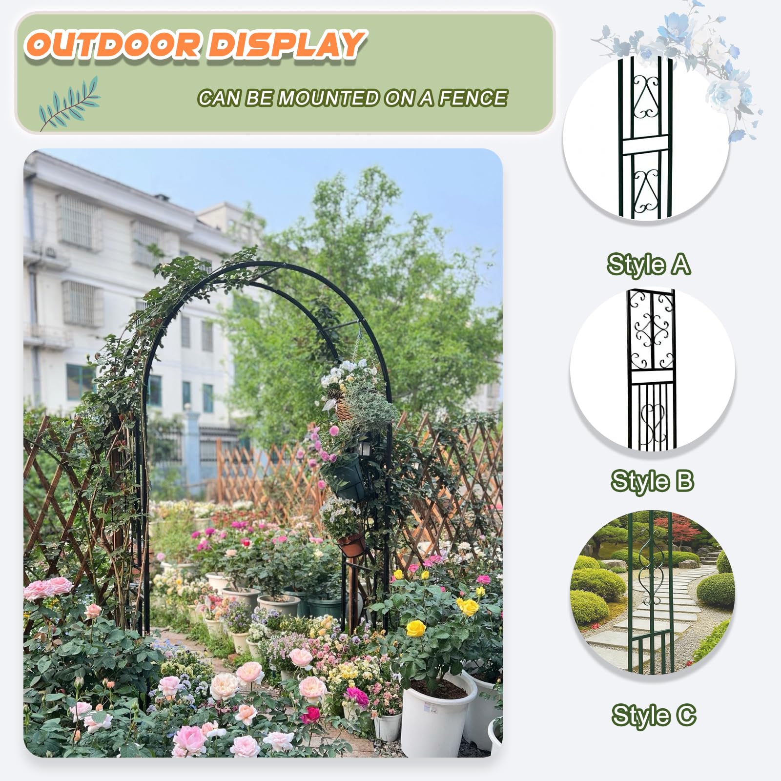 Arco de Rosa,260x230cm Arco Metálico de Jardín,Estructura Resistente a la Intemperie,Ideal para Jardín,Boda y Decoración Exterior(L260xW40xH230cm) Bronce-B