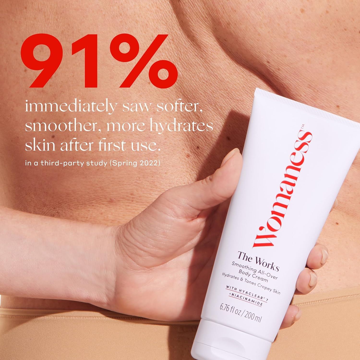 Womaness The Works All-Over Toning Body Cream, Firming Body Lotion for Women, Hydrating Body Lotion for Dry Skin with Niacinamide & Hyaluronic Acid, Anti-Aging Skin Tightening, Menopause Care - 200 ml