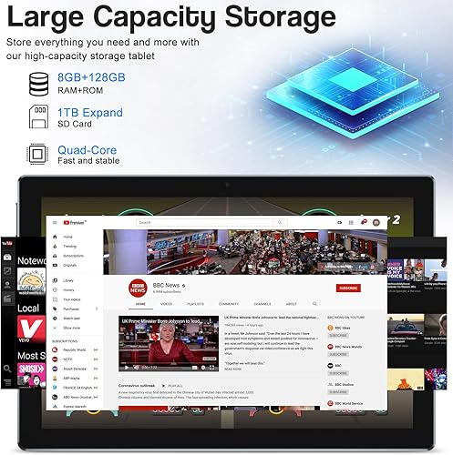 Miniatura 3 de COOPERS Tablet 2 en 1 de 10 pulgadas, Android 13 Tablet con teclado, 8 GB de RAM 128 GB ROM, WiFi 2.4G5G, tableta de computadora con funda, ratón,