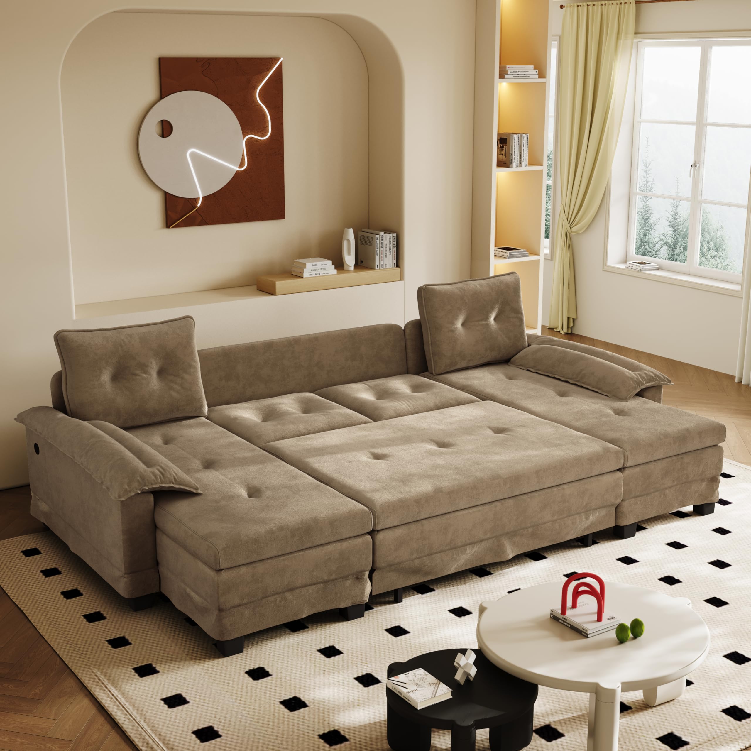 Divano letto a forma di U, 278 cm, trasformabile, con letto estraibile