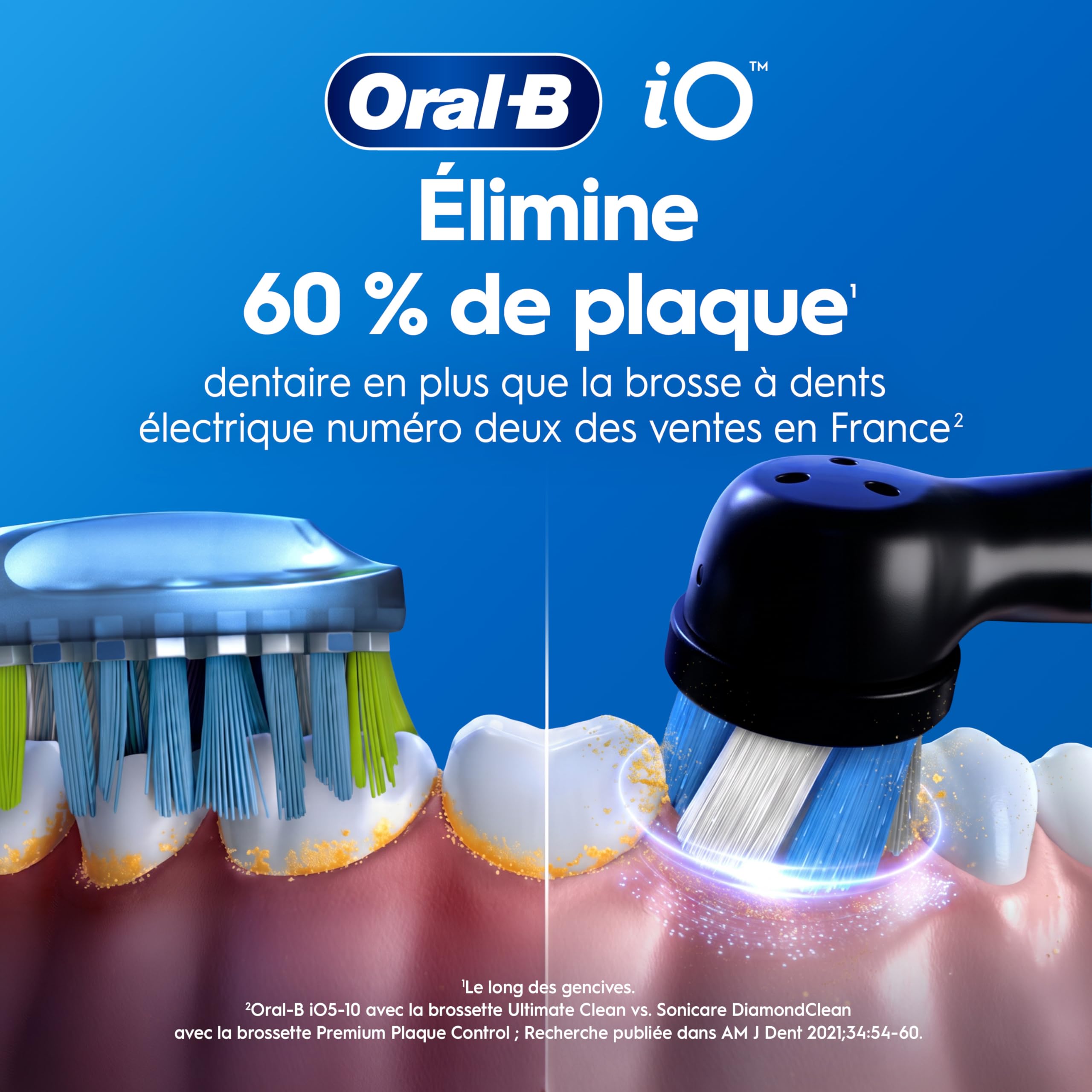 Oral-B Brosse à Dents Electrique iO 2 avec 1 Brossette de Rechange, Noire – 3 Modes de Brossage dont Douceur, Capteur de Pression sur les Gencives, Batterie Rechargeable, Silencieuse