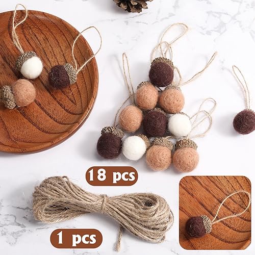 Vista 6 de Boao 18 Pcs Felt Acorn Ornaments Fall Thanksgiving Wool Pom Acorn Ball Decor Hanging Pine Cone Garland with 32.8 ft Rope for Christmas Tree Woodland