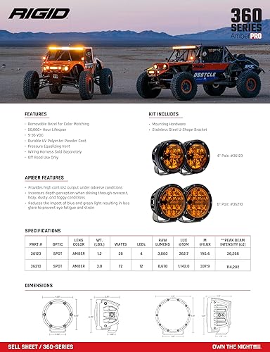 Miniatura 3 de RIGID INDUSTRIES 36210-360-Series 6 Inch Spot Optic con lente ámbar PRO e iluminación trasera  Par