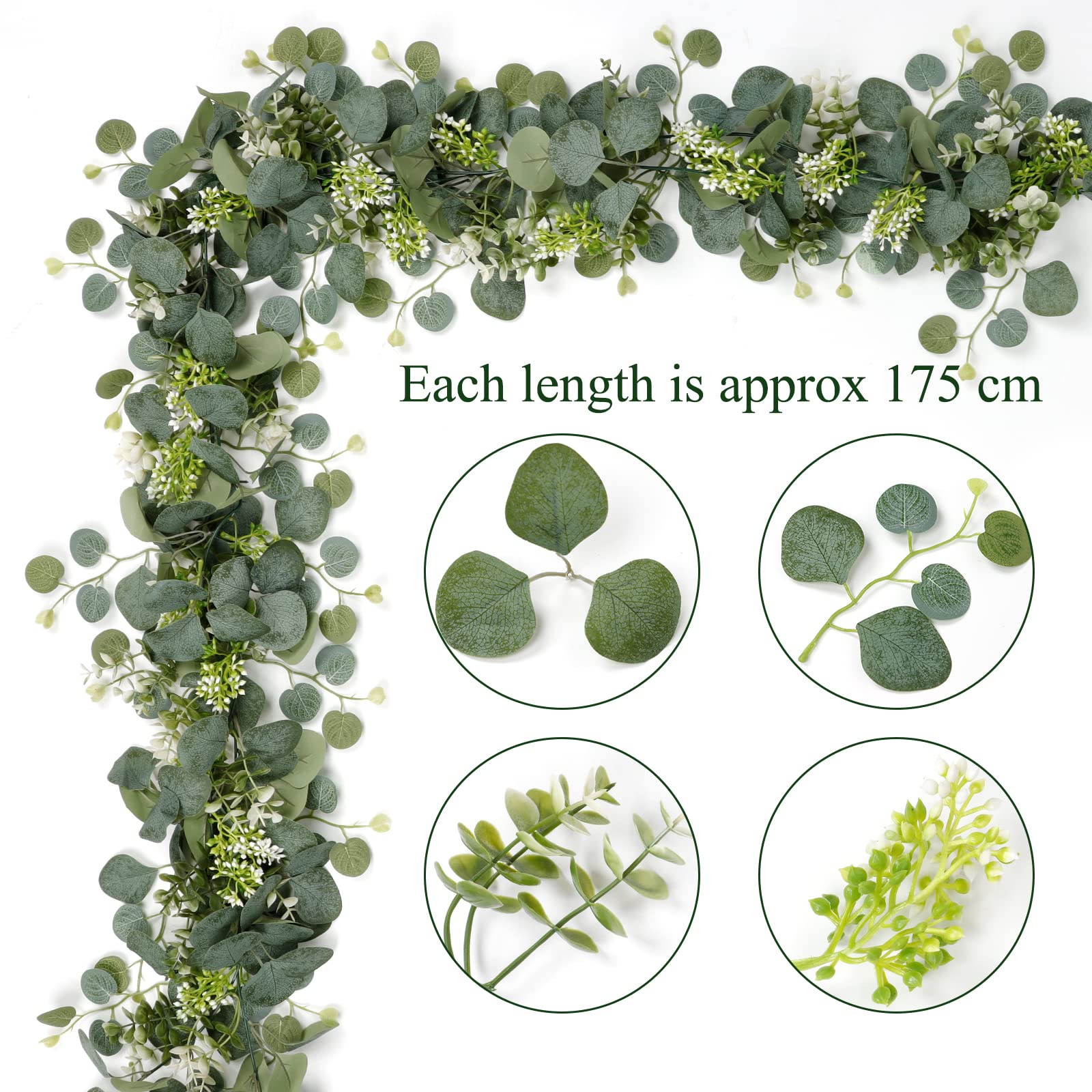 Ghirlanda Eucalipto Artificiale - Decorazione Verde Per Matrimoni E Casa | Lunghezza 180 Cm - Foto 5