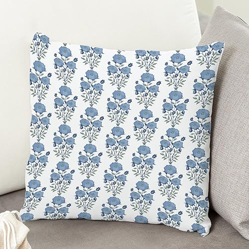 Miniatura 4 de Funda de cojín de lino blanco con diseño de flores chinoiserie, estilo chinoiserie, con cierre de cremallera, para sofá, 20 x 20 pulgadas