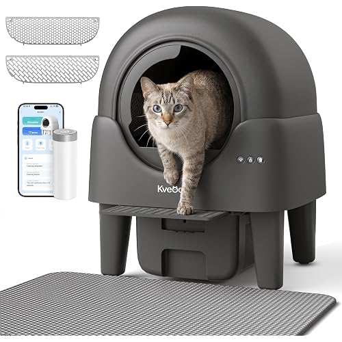 Automatic Self Cleaning Cat Litter Box for Multiple Cats, 90L Large Capacity with APP Control & Smart Safety Sensors, Quiet Operation, Easy Clean Detachable Globe, Graphite Gray