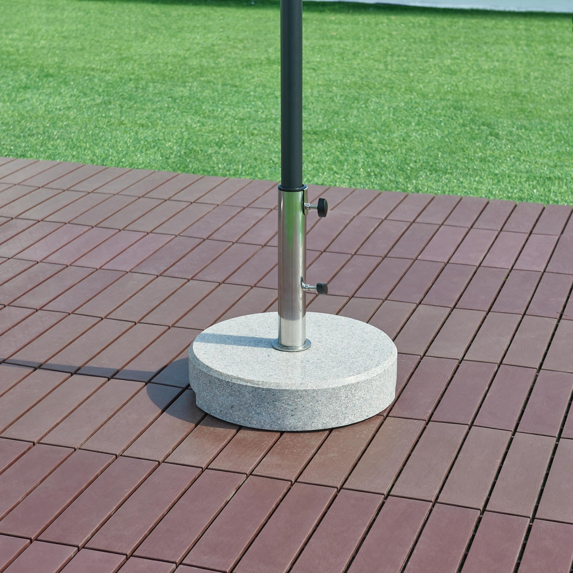 casa.pro Soporte de Sombrilla para Terraza con 2 Tornillos de Bloqueo Base para Parasol Apto para Poste con Diámetro: 25/32/38/49 mm Duradera Natural Plástico Redonda Granito Ø38x9cm - Gris
